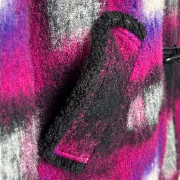 Anna Sui Ombre Plaid Toggle Hooded Wool Blend Coat Jacket Women Size 6 - Picture 8 of 16